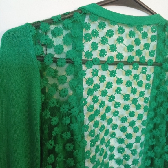 Open Waterfall Front Cardigan with Lace Back - Picture 8 of 11